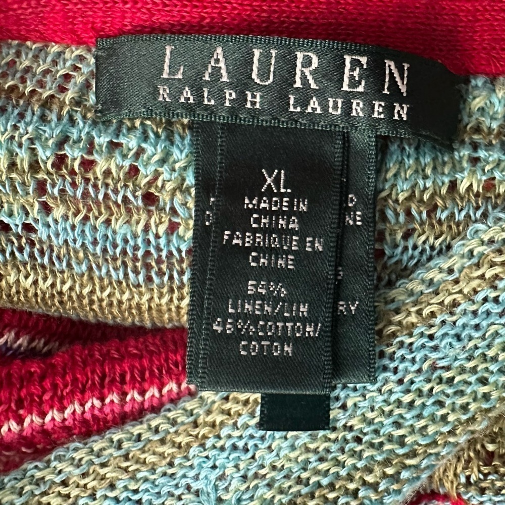 Lauren Ralph Lauren Womens Rainbow Linen Kaftan Top XL Poncho Aztec Southwest - Picture 7 of 8